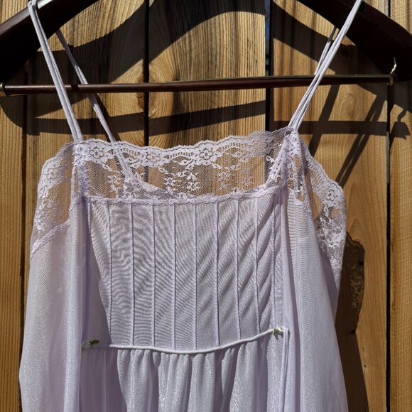 Vintage Nightgown 70s Undercover Wear Purple Empire Waist Sheer Negligee M/L - Picture 5 of 15